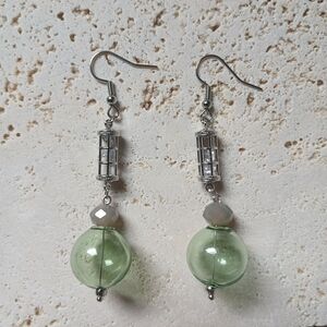 Elegant Green and Silver Dangle Earrings